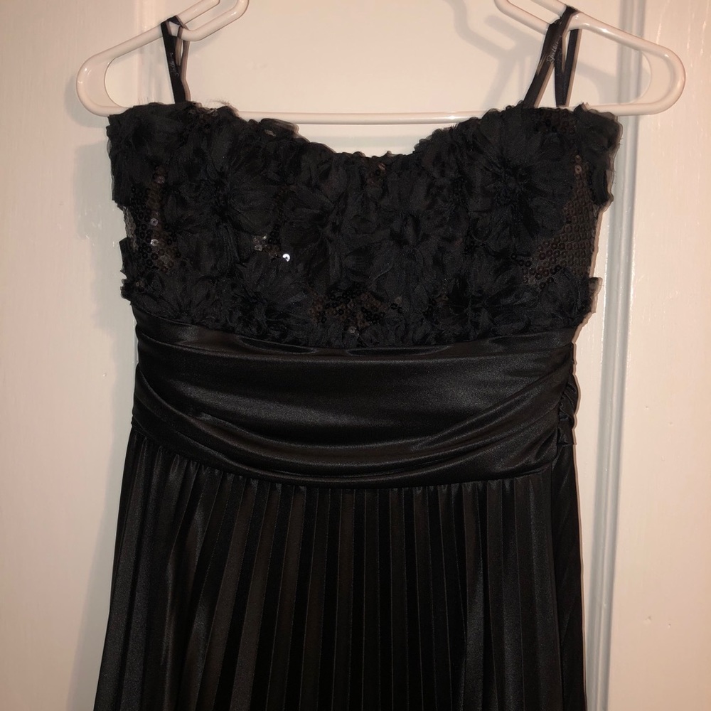 Strapless floor length black bridesmaids dress